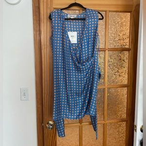 DVF Blue Sleeveless Tie Mura-Tile Print Silk Dress S